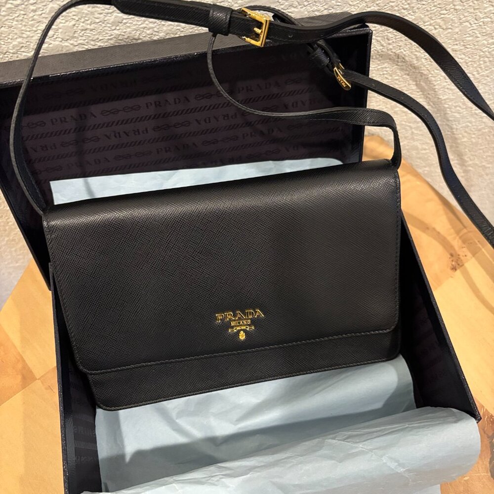 New Prada Saffiano Leather Business Card Wallet With Strap (Certified Authentic) - Picture 3 of 13